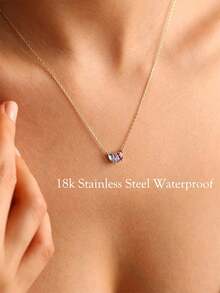 Heart-Shaped Birthstone Necklace, Minimalist And Elegant, Made Of Gold Stainless Steel, Suitable For Women, Ideal Gift For Anniversary, Birthday, Christmas, And Perfect Choice For Mother - Water Droplets - View 5