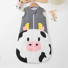 1 pieza Saco de dormir sin mangas para bebé con estampado lindo de vaca, suave y transpirable, adecuado para bebés de 0 a 9 meses, ideal para noches acogedoras - Blanco y Negro - Ver 3