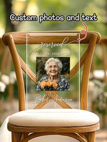 1pc Personalized Acrylic Memorial Wedding Chair Sign, Customizable Photo & Name, Love Memorial Reserved Seat Plaque, Funeral, Memorial Ceremony, Anniversary & Condolence Gift For Family And Friends - Multicolor - View 12