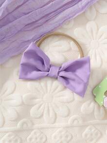 4件套女婴复活节休闲日常可爱紫色针织圆领英文印花泡泡袖长袖拼接针织印花连体衣，白色针织袜，紫色蝴蝶结发带，春秋季套装 - 淡紫色 - 查看 8