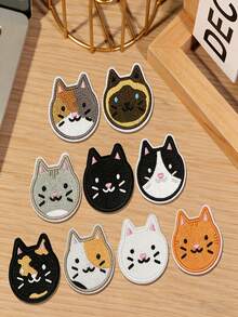 9片可爱猫咪刺绣熨烫贴片，多种颜色设计，适用于DIY衣服、帽子、鞋子和包包 - 可熨烫、可缝纫、带背胶的装饰徽章、刺绣贴片、可爱主题贴片、精致刺绣 - 彩色 - 查看 3