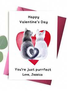 Customize Valentine's Day Cards , Customizable Text Content, Cat & Heart Pattern Design, Suitable For Valentine's Greeting, Warm Romantic Message, Gift Attachment (Including Envelope). - Multicolor 4 - View 4