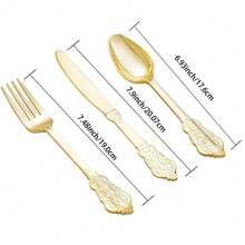 120pcs Vintage Plastic Silverware Set, High-Quality Disposable Heavy-Duty Cutlery Set With Retro Pattern, Suitable For Large Events, Parties, Weddings, Birthdays, Galas, New Year - Gold - View 11