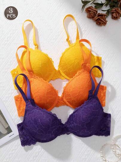 Bộ 3 áo ngực ren nhiều màu sắc, gợi cảm, nâng ngực, có gọng.