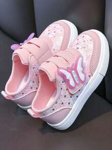 1 Pair Girls' Lightweight Cute Shoes, Children's Casual Comfortable Soft-Sole Versatile Leather Sneakers - Pink - View 3