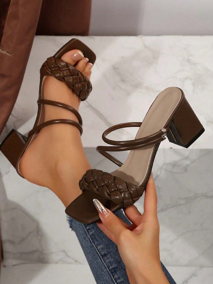 Giày sandal quai ngang kiểu Pháp thanh lịch, gót chunky, thích hợp cho hẹn hò, mua sắm, đi làm, công sở, họp mặt, tiệc tùng, du lịch, thời trang, đa năng, thoải mái. - màu nâu - Xem 1
