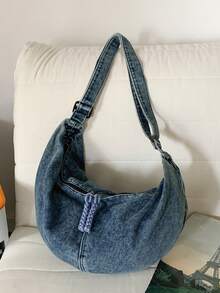 peach tree 1 chiếc túi đeo vai hình lưỡi liềm họa tiết cây đào, kiểu dáng tối giản thời trang, màu trơn, dung tích lớn, dây đeo có thể điều chỉnh, nhiều ngăn, phong cách cổ điển, giản dị, nhẹ, túi đeo chéo hình lưỡi liềm bằng nylon đã qua xử lý chống mối mọt, thích hợp cho ngày Valentine. - Màu xanh nhạt - Xem 8