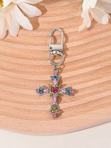 1 pieza Llavero con colgante de cruz con corazón de estilo gótico con diamante de imitación, regalo de pareja - Multicolor - Ver 14