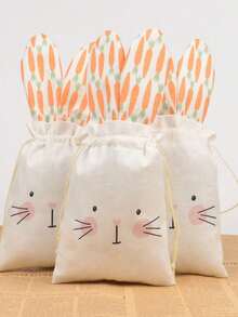 2 chiếc túi vải lanh hình thỏ có dây rút, túi quà hình tai thỏ thích hợp làm quà tặng Phục Sinh, quà tặng tiệc tùng, quà lưu niệm, có thể đựng trứng, cà rốt, đồ trang trí sinh nhật, giỏ quà Phục Sinh. - nhiều màu - Xem 3