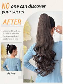 26 Inch Long Wavy Brown Heat Resistant Synthetic Fiber Claw Ponytail Hair Extension, Suitable For Women's Daily Use, Parties And Music Festivals - Brown - View 4