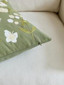1 pieza Funda de almohada bordada con flores y mariposas de primavera verde para decoración interior, adecuada para todas las estaciones, sin incluir el relleno de la almohada - Verde - Ver 9