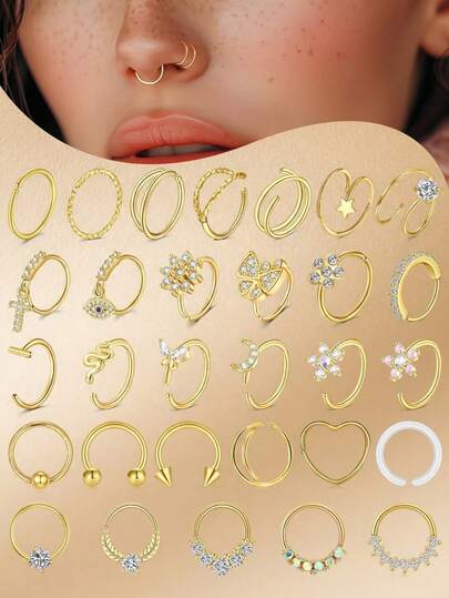 CIZME Juego de aros de nariz de acero inoxidable dorado, anillo de cartílago para hombres y mujeres. Anillo de nariz de acero inoxidable, joyería de piercing de nariz para mujeres y hombres, aro de nariz dorado. Aro de cartílago, tragus, labio, septum de acero inoxidable, joyería de piercing para oreja