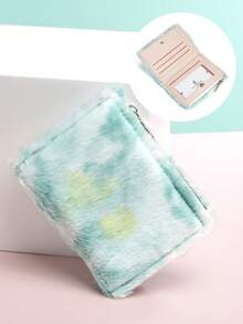 BATSIOE New Gradient Plush Women Wallet, Multi-Card Slots Short Purse, Cute Fluffy Compact Card Holder Coin Pouch