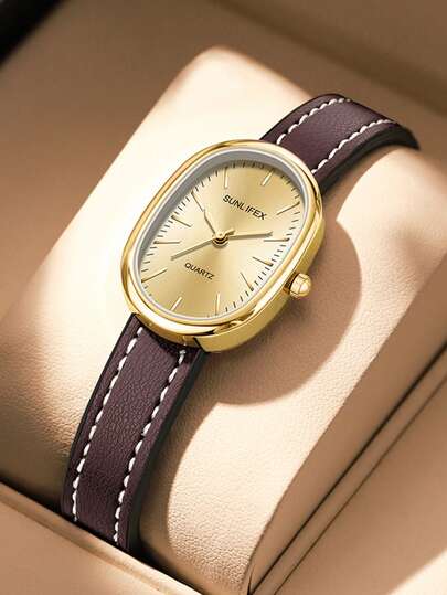 1pc Luxury Gold Shell Women's Quartz Watch, Fashion Minimalist Style, Elegant Elegant, Excellent Daily Accessory, Suitable For Business And Casual Occasions