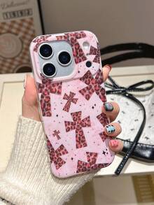 Minimalist Glitter Bow Cross Design Phone Case Compatible With IPhone 17, 16, 15, 14 - Pink - View 2