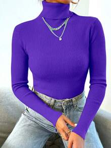 Women's Long Sleeve Knitted Blouse, Winter Sweater,  Fashion! - Purple - View 1
