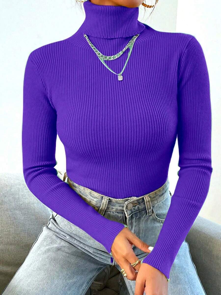 Women's Long Sleeve Knitted Blouse, Winter Sweater, Fashion! - Purple - View 1