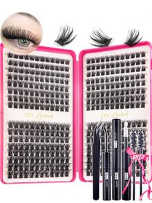 384PCS Individual Lash Clusters D Curl 10-16mm Mixed DIY Lash Clusters Natural Look&Wispy&Dense&Long-Lasting DIY Eyelash Extension Kit With Bond And Seal&Tweezers For Beginner Use At Home Or On-The-Go For Daily Life&Party&Music Festival Lash Clusters Kit,Lashes,Eyelashes,Fake Lashes - 彩色 - 查看 8