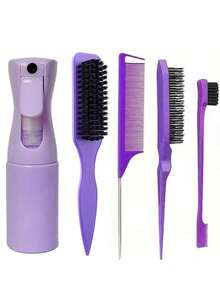Hair Styling Tool Set – Spray Bottle, Leopard Bristle Brush, Rat Tail Parting Comb, Edge Brush & Cleaning Tool For Sectioning, Detangling & Daily Styling(5PCS)(200ml) - Multicolor - View 12
