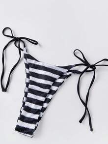 Conjunto de bikini para mujer, sujetador y braguita a rayas con shorts, traje de baño de verano de 3 piezas. - Negro - Ver 9