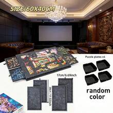 便携式拼图垫，加厚毛毡板和支架，可容纳500片拼图，配有4个分类抽屉、4个随机颜色拼图碗和可调节角度支架，随时随地享受拼图乐趣，周末休闲必备，毛毡拼图板，父亲节、母亲节、圣诞节的绝佳礼物，适合送给亲朋好友。 - 深灰色 - 查看 3
