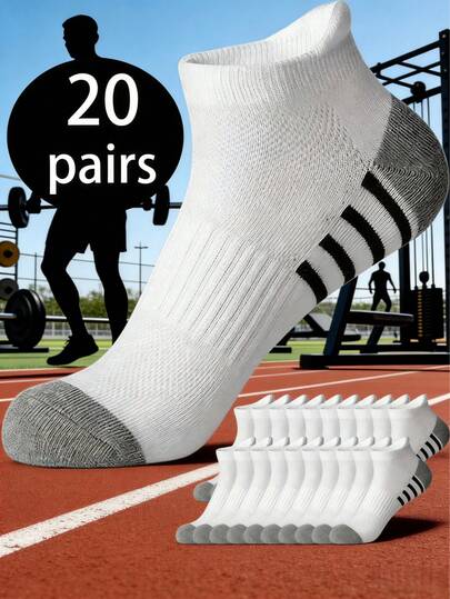 20pcs/10pcs/5pcs/3pcs/1 Pair Striped Ankle Socks, Suitable For Daily Commute And Sports, Soft & Comfortable With Elasticity, Warm And Cozy Fit, Fashionable And Versatile