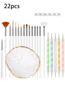 22/21 piezas Kit de herramientas de arte de uñas negro, incluye 15 bolígrafos de arte de uñas, 1 paleta de resina, 5 bolígrafos de acrílico de doble cabeza para tallado/punteado de silicona, set de herramientas de arte de uñas, tablero de exhibición de maquillaje DIY, adecuado para salón de uñas en casa - Blanco - Ver 21