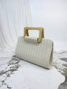Spring/Summer Fashion Straw Woven Handbag, Women's Tote Bag, Women's Shoulder Bag, Fresh Style Bag, Beach Essential, Summer Must-Have Ladies' Vacation Purse, Casual Coin/Phone Pouch, Straw Woven Bag, Suitable For Party, Ball, Wedding, Banquet, Birthday, Best Gift For Women - White - View 6