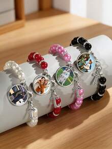 1件个性化串珠手链，可定制照片，配十字架吊坠，优雅个性化配饰，男女皆宜，生日、情人节、母亲节等独特个性化礼物 - 彩色 - 查看 8