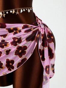 Bộ bikini 3 món nữ họa tiết hoa ly cổ điển lãng mạn, đồ bơi gợi cảm, thanh lịch cho kỳ nghỉ hè ở bãi biển. - màu hồng và tím - Xem 4