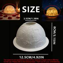 1个陶瓷圆顶茶蜡烛台，带灯罩和托盘（不含蜡烛），优雅玫瑰花造型，逼真花瓣，精致3D烛台，适用于客厅、餐桌、家居装饰