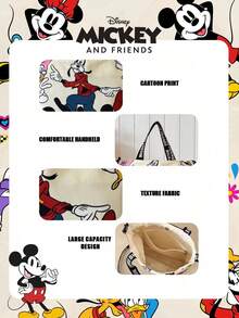 Disney Official Licensed 1 Pc Printed Cartoon Candy Bag Women's Tote Bag & Cute Cartoon Handheld Bag For Daily Use, Casual Canvas Shoulder Bag For Easy Carry – For Women/Girls For Shopping/Daily Use /Fashion Accessories - Beige - View 7