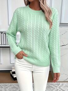 Round Neck Twist Thick Sweater Women's Sweater Solid Color - màu xanh lá - Xem 4