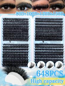720/666/648pcs D-Curl Individual False Eyelashes Set, Includes Glue, Applicator, Brush, DIY Eyelash Extension Tools, Suitable For Beginners, Large Capacity Lash Book, Mixed Styles, Soft & Fluffy False Lashes, Natural & Reusable Individual Lashes With Adhesive, Easy To Use For Daily, Wedding, Night Party Eye Makeup - Multicolor - View 7