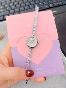 女士手链手表，粉色水晶石英表，适合日常佩戴、开学季、情人节礼物 - 均碼 - 查看 4