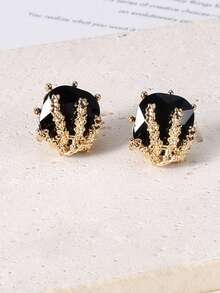 一对小麦耳钉，独特高端质感，百搭黑色方形耳环，女士日常佩戴的最佳珠宝 - 彩色 - 查看 1