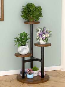 4-Tier Metal & Wood Plant Stand, Minimalist Solid Color Corner Multi-Layer Indoor/Outdoor Flower Pot Rack, Suitable For Balcony, Garden, Patio - Multicolor - View 10