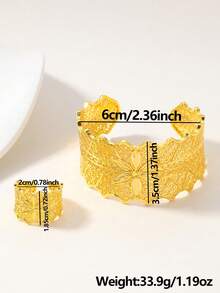 2pcs Vintage Elegant 18K Gold Plated Hollow Flower Women Bracelet & Ring Jewelry Set, Suitable For Daily, Festival Wear, Party Or Wedding Gift - Multicolor - View 10