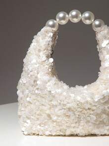 Sequin Bag, Pearl Bag, Evening Dress, Party Outfit, Ball Gown Bag, Ball Accessories, Wedding Supplies, Elegant Women's Wallet, Women's Gift, Valentine's Day (Random Pattern) - Beige - View 4