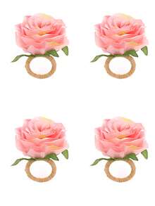 2-200pcs Artificial Rose Napkin Rings, Suitable For Table Decoration, Wedding, Family Dinner, Party, Christmas, Thanksgiving, Birthday - Pink - View 11