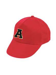 1 pieza Gorra de béisbol clásica suave de unicolor con letras A-Z 26, adecuada para bebés, niños pequeños, recién nacidos, niños y niñas, gorra de sol con cierre a presión - Rojo - Ver 8