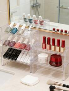 可堆叠亚克力桌面收纳架，多功能化妆品收纳展示架，适用于口红/唇彩/唇贴/徽章，首饰架，适用于耳环/戒指/项链/手镯，卧室/浴室梳妆台收纳架 - 彩色 - 查看 5