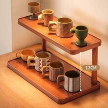 Desktop Tea Cup Storage Rack, Small Chinese Style Teapot Display Shelf, Tea Set Organizer - Mocha Brown - View 4