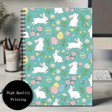 1 Fresh Spring Flower Cute Rabbit Notebook - Seamless Printed Cover Of Little White Rabbit And Cherry Blossom Egg On Cyan Background, Spiral Binding, Eye Protection Dowling Paper, Suitable For Campus Notes, Wrong Title Finishing Or As A Notepad, Easter Gift | School Supplies | Stationery, 5.5 * 8.3 Inches - 1pc - View 4
