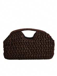 Casual Retro Shell Straw Clutch Bag, Women Designer Woven Handbag, Elegant Handmade Summer Beach Bag - Coffee - View 5