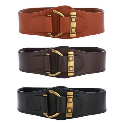 1件装女士复古弹力腰带，金色环扣，宽腰带，适合搭配连衣裙，情人节、角色扮演和女孩夏季穿着