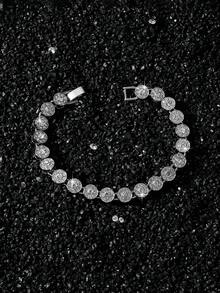 1pc Women's 8mm Wide Round Diamond Inlaid Necklace And Bracelet Set - Style a - View 8