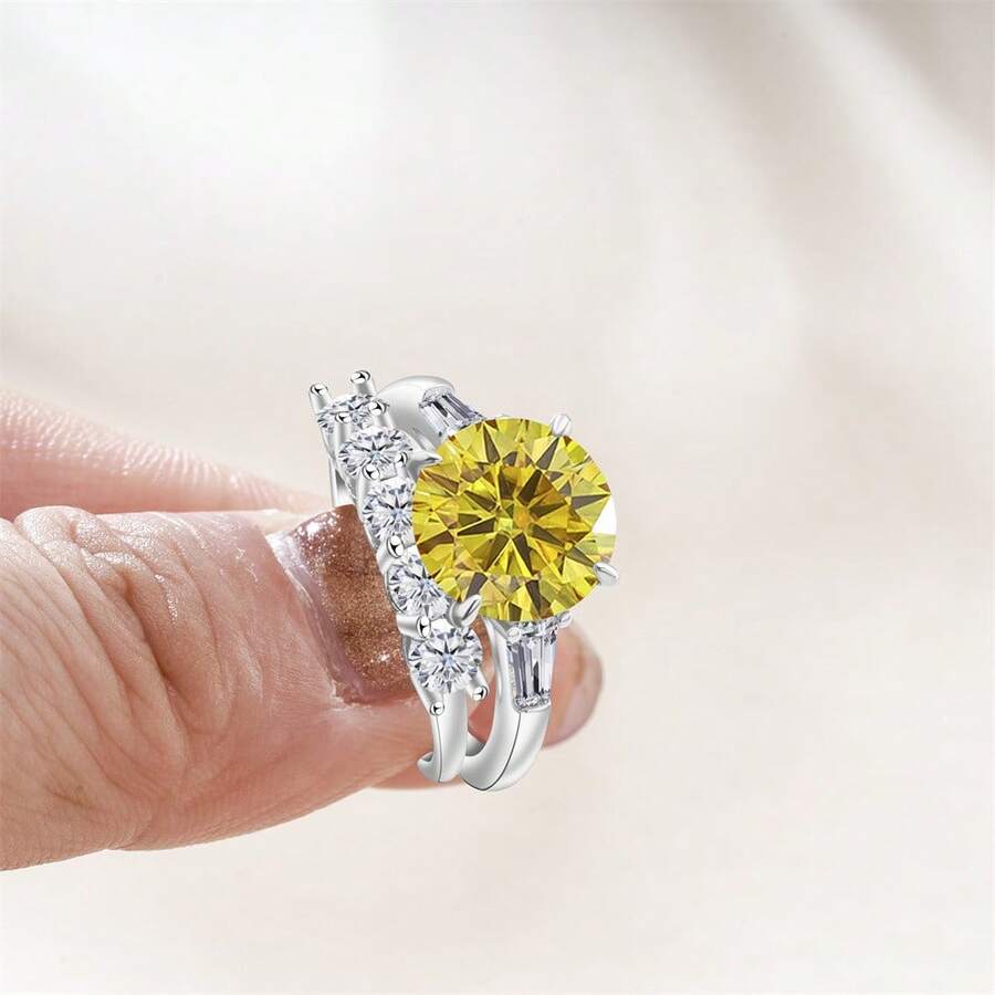 1 Set 925 Sterling Silver 6.5 Carat Moissanite Ring, Shiny & Elegant 4-Prong Women's Fashion Ring, Suitable For Women's Daily, Date, Party Wear