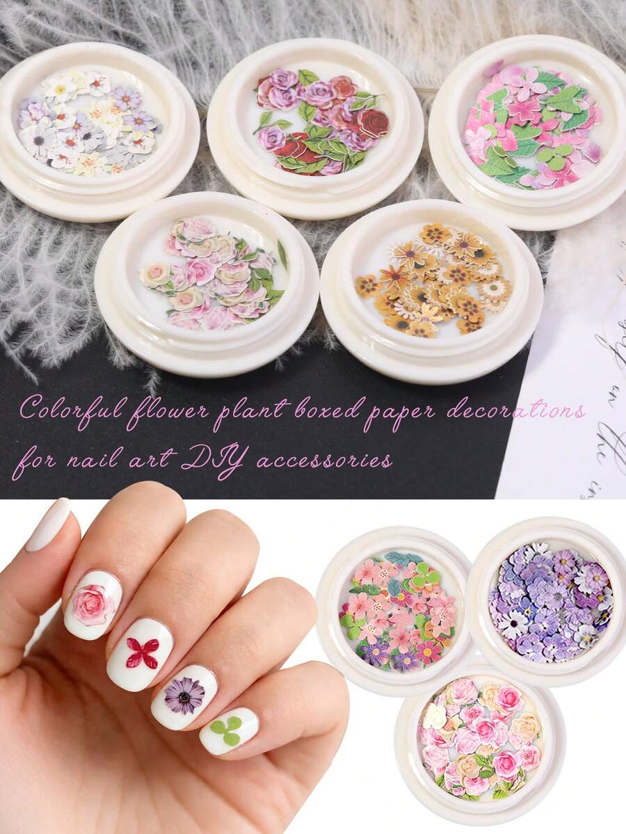 9 Boxes Of Nail Art Wood Pulp Pieces, Floral Pattern Nail Art Decoration,DIY Nail Charms Nail Gems Nail Supplies, Nail Ornaments Suitable For DIY Ladies Nail Patches, Nail Technician Ladies Must Have Nail Charm Nail Technical Supplies, Professional Nail Art Supplies Mother's Day Gift, Girls' Artistic Nails - Nhiều màu - Xem 1