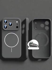 1pc Matte Liquid Silicone Minimalist Magnetic Case Compatible With IPhone 17 AIR 16 15 14 13 12 Pro Max Plus Wireless Charge Soft Silicone Back Cover - Graphite Gray - View 3